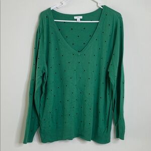 J. Jill Green Sweater with Black Dots